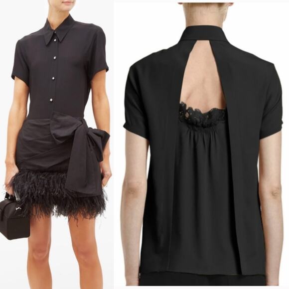 No. 21 Silk Crystal Star Button Open Back Black Top Blouse IT 42 US Size 6 - Picture 1 of 9